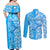 Custom Hawaii Kauai Island Couples Matching Off Shoulder Maxi Dress and Long Sleeve Button Shirts Hibiscus Pattern Seamless Tribal Simple Blue LT03 - Polynesian Pride