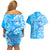 Custom Hawaii Kauai Island Couples Matching Off Shoulder Short Dress and Hawaiian Shirt Hibiscus Pattern Seamless Tribal Simple Blue LT03 - Polynesian Pride