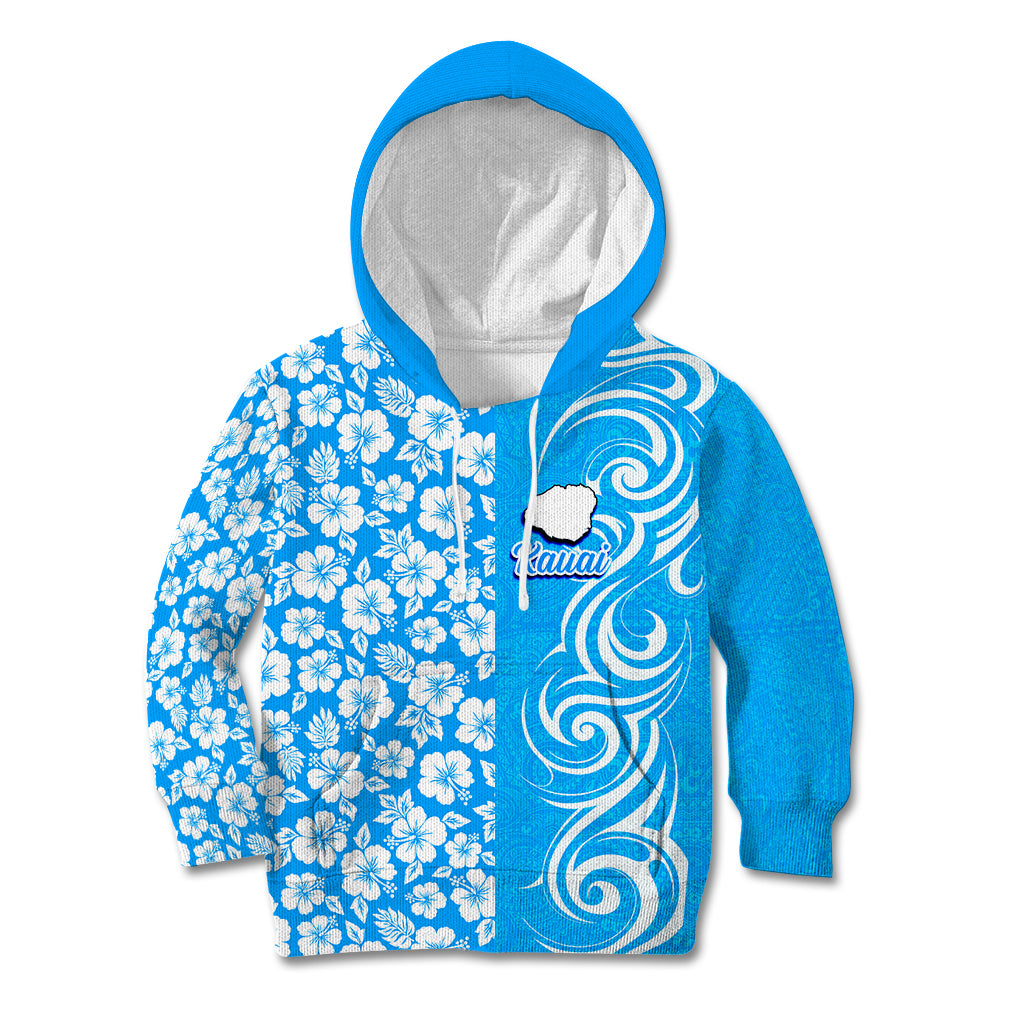 Custom Hawaii Kauai Island Kid Hoodie Hibiscus Pattern Seamless Tribal Simple Blue LT03 Blue - Polynesian Pride