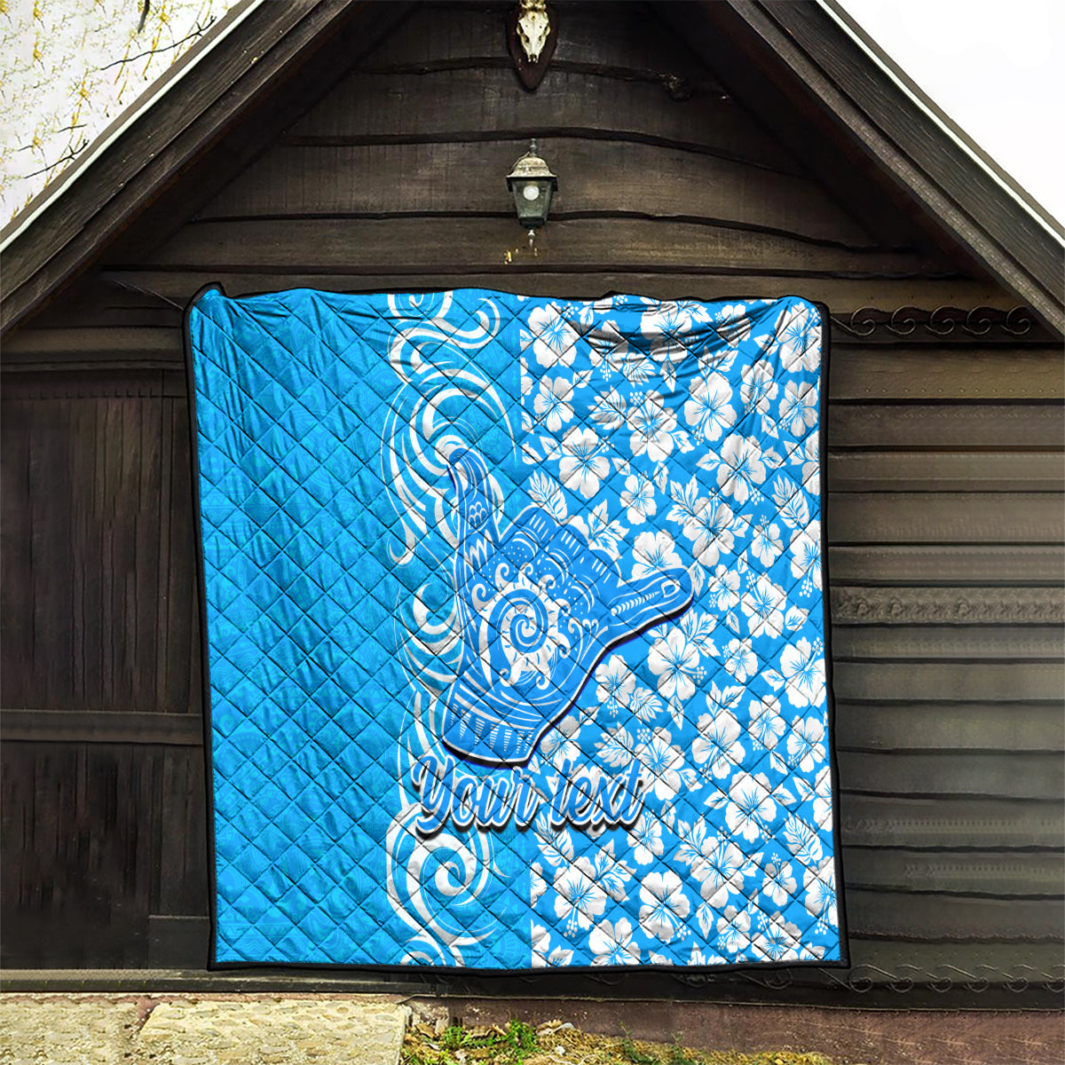 Custom Hawaii Kauai Island Quilt Hibiscus Pattern Seamless Tribal Simple Blue LT03 - Polynesian Pride