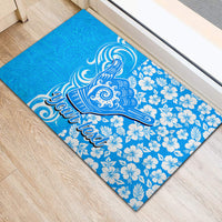 Custom Hawaii Kauai Island Rubber Doormat Hibiscus Pattern Seamless Tribal Simple Blue LT03 - Polynesian Pride