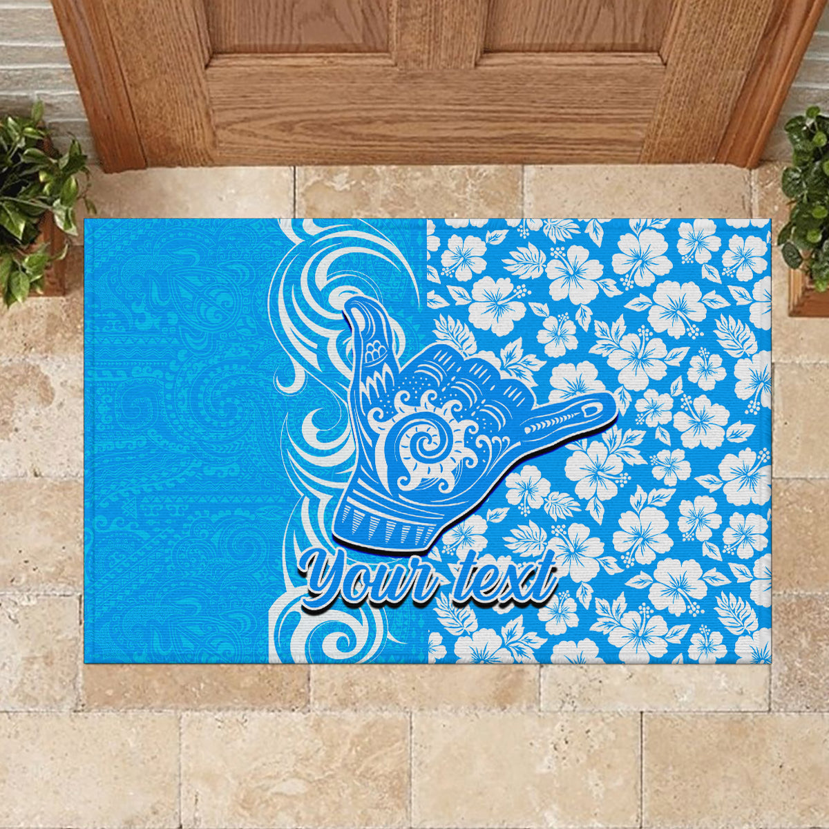 Custom Hawaii Kauai Island Rubber Doormat Hibiscus Pattern Seamless Tribal Simple Blue LT03 - Polynesian Pride