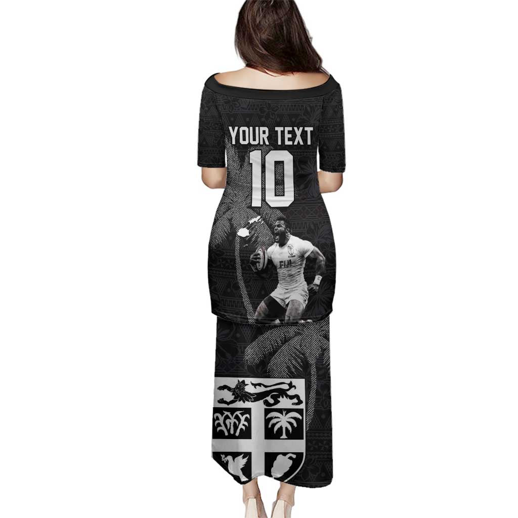 Custom Fiji Rugby Pacific Champions 2024 Family Matching Puletasi and Hawaiian Shirt Anniversary 7 Titles - Fijians Rugby and Tapa Hibiscus Black Art