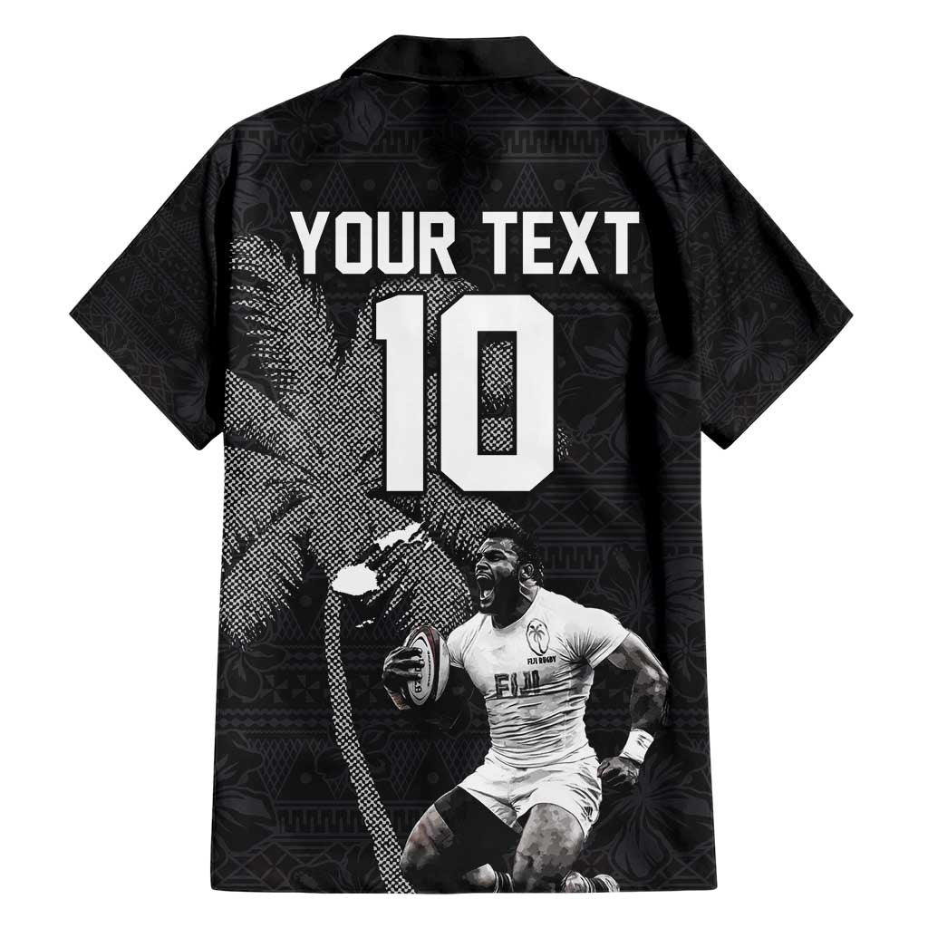 Custom Fiji Rugby Pacific Champions 2024 Family Matching Short Sleeve Bodycon Dress and Hawaiian Shirt Anniversary 7 Titles - Fijians Rugby and Tapa Hibiscus Black Art
