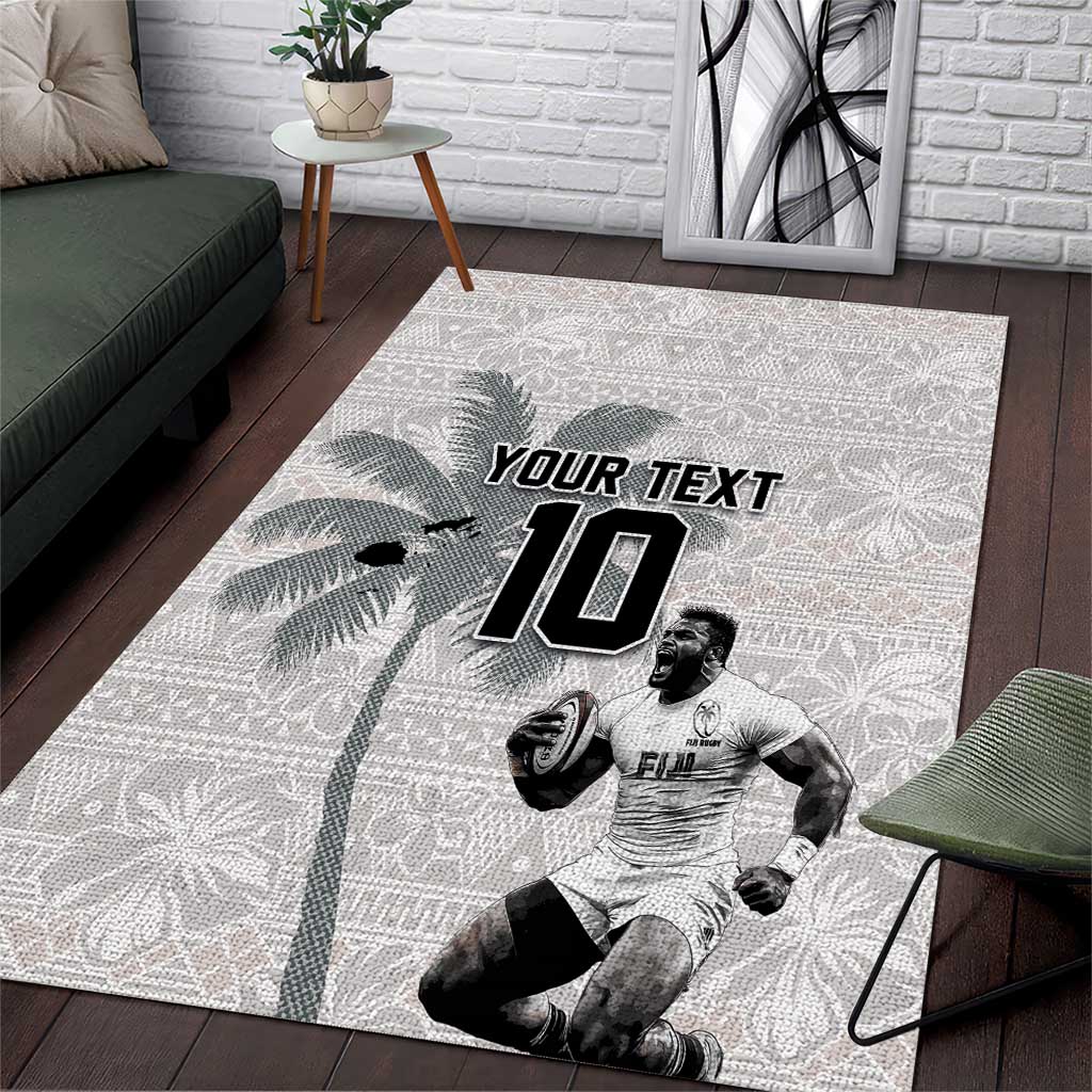 Custom Fiji Rugby Pacific Champions 2024 Area Rug Anniversary 7 Titles - Fijians Rugby and Tapa Hibiscus White Art