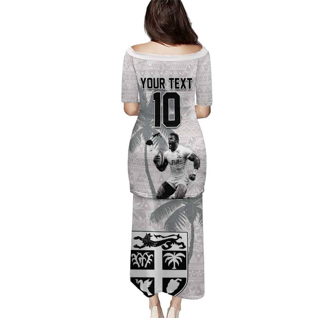 Custom Fiji Rugby Pacific Champions 2024 Puletasi Anniversary 7 Titles - Fijians Rugby and Tapa Hibiscus White Art