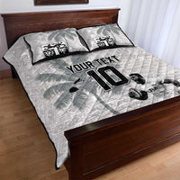 Custom Fiji Rugby Pacific Champions 2024 Quilt Bed Set Anniversary 7 Titles - Fijians Rugby and Tapa Hibiscus White Art