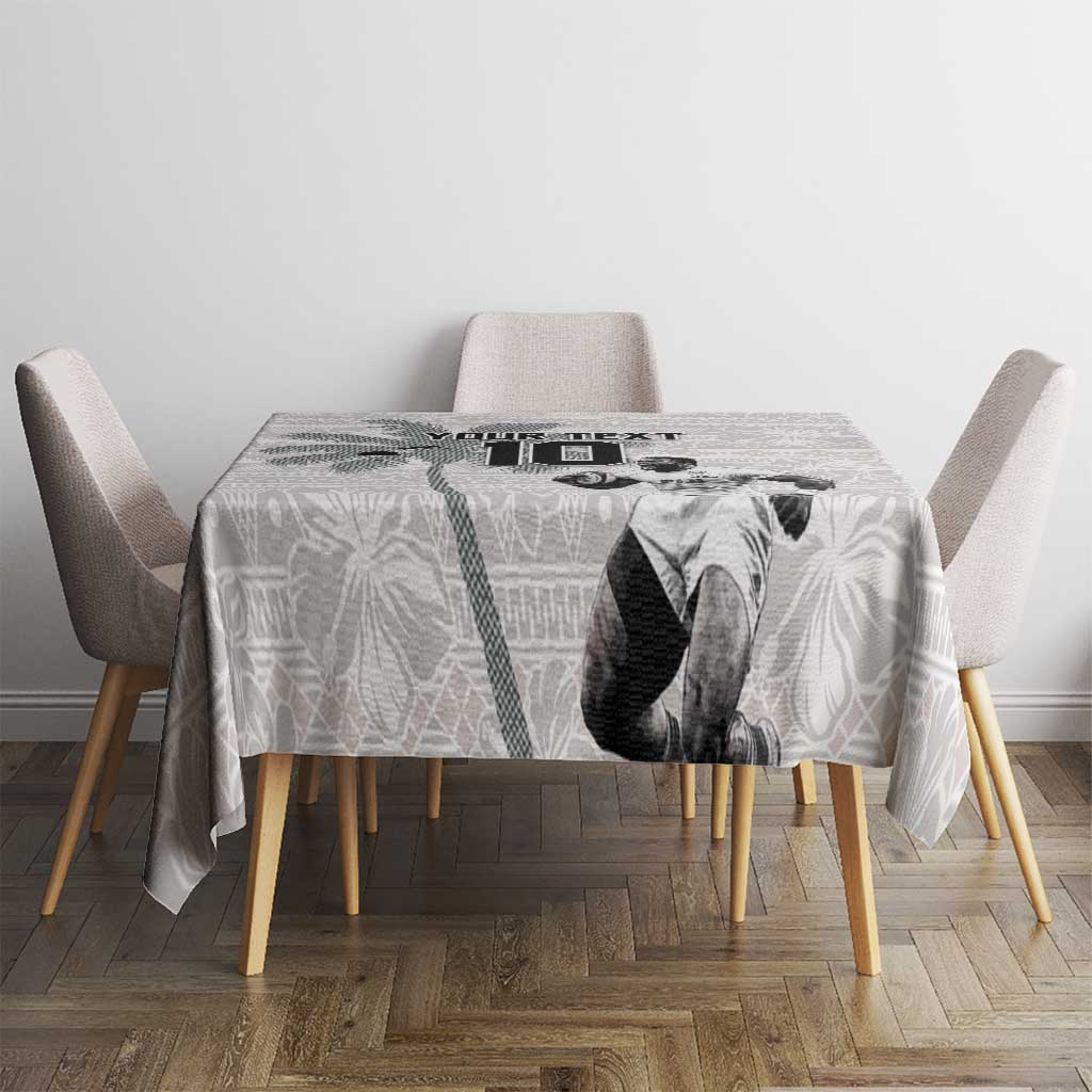 Custom Fiji Rugby Pacific Champions 2024 Tablecloth Anniversary 7 Titles - Fijians Rugby and Tapa Hibiscus White Art