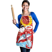 Hawaiian Mele Kalikimaka Apron Funny Santa Riding Lei Dolphin with Kakau Tattoos - Polynesian Pride