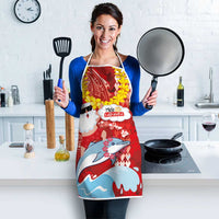 Hawaiian Mele Kalikimaka Apron Funny Santa Riding Lei Dolphin with Kakau Tattoos - Polynesian Pride
