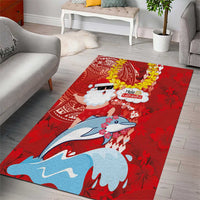 Hawaiian Mele Kalikimaka Area Rug Funny Santa Riding Lei Dolphin with Kakau Tattoos - Polynesian Pride