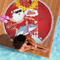 Hawaiian Mele Kalikimaka Beach Blanket Funny Santa Riding Lei Dolphin with Kakau Tattoos - Polynesian Pride