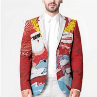 Hawaiian Mele Kalikimaka Blazer Funny Santa Riding Lei Dolphin with Kakau Tattoos - Polynesian Pride