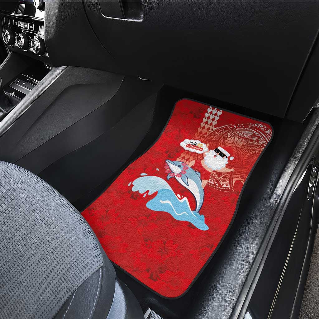 Hawaiian Mele Kalikimaka Car Mats Funny Santa Riding Lei Dolphin with Kakau Tattoos - Polynesian Pride