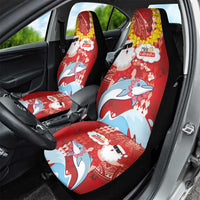 Hawaiian Mele Kalikimaka Car Seat Cover Funny Santa Riding Lei Dolphin with Kakau Tattoos - Polynesian Pride