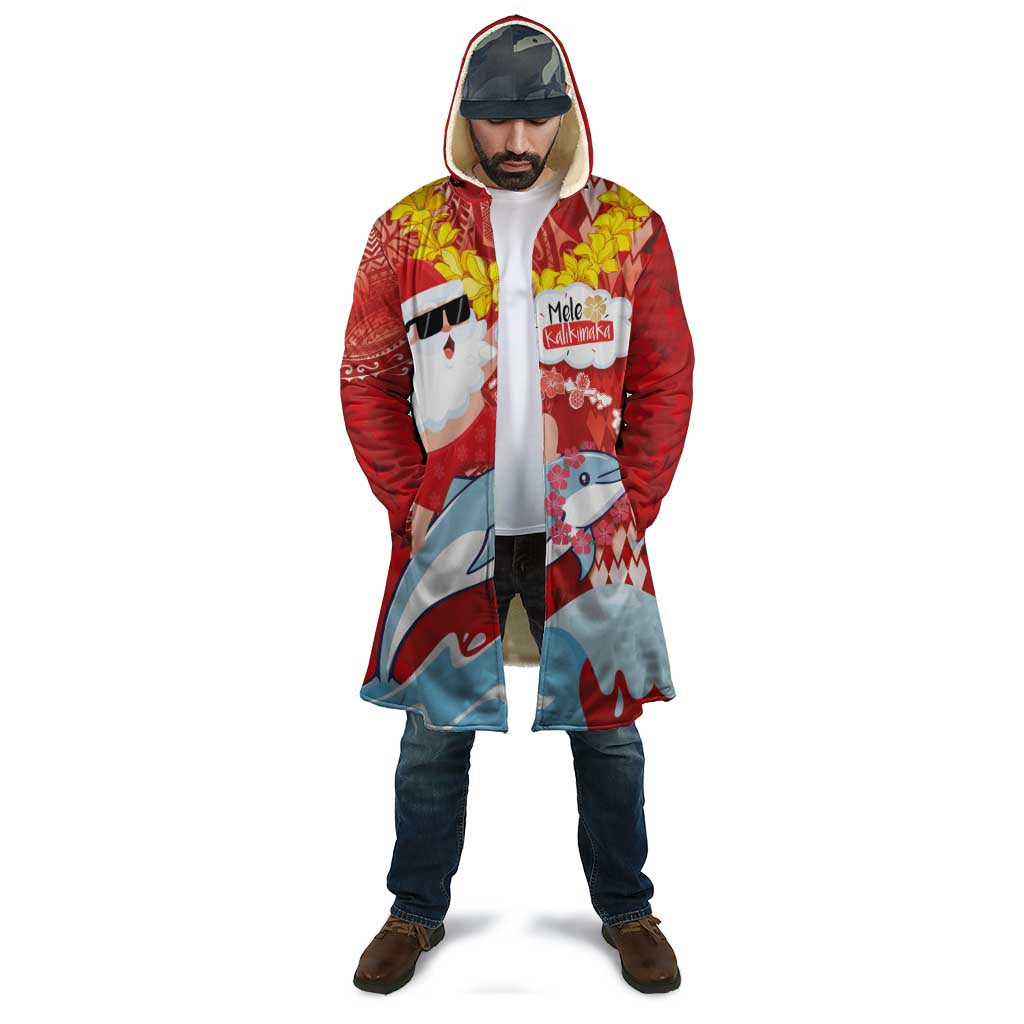 Hawaiian Mele Kalikimaka Cloak Funny Santa Riding Lei Dolphin with Kakau Tattoos - Polynesian Pride