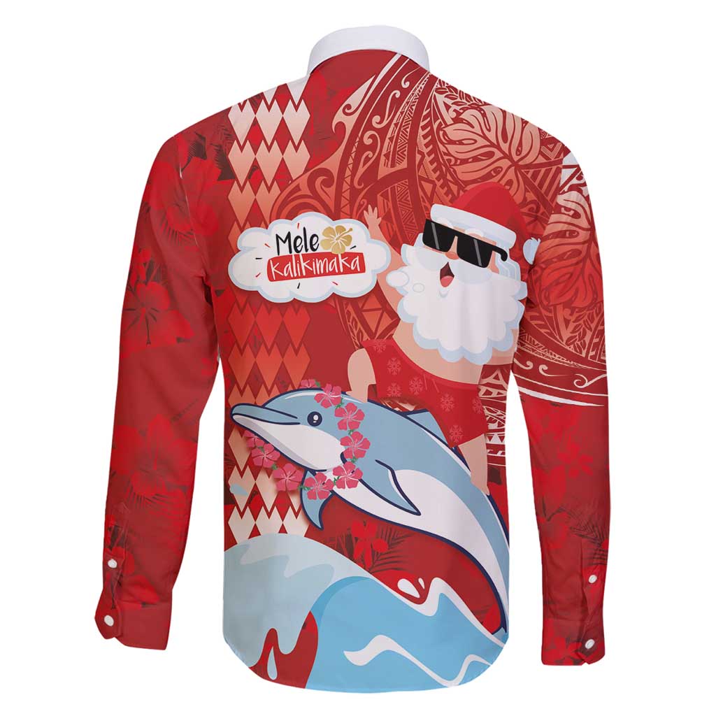 Hawaiian Mele Kalikimaka Family Matching Long Sleeve Bodycon Dress and Hawaiian Shirt Funny Santa Riding Lei Dolphin with Kakau Tattoos - Polynesian Pride