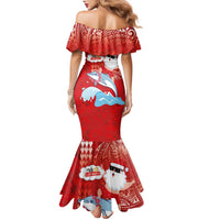 Hawaiian Mele Kalikimaka Family Matching Mermaid Dress and Hawaiian Shirt Funny Santa Riding Lei Dolphin with Kakau Tattoos - Polynesian Pride