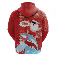 Hawaiian Mele Kalikimaka Hoodie Funny Santa Riding Lei Dolphin with Kakau Tattoos - Polynesian Pride
