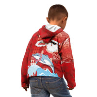 Hawaiian Mele Kalikimaka Kid Hoodie Funny Santa Riding Lei Dolphin with Kakau Tattoos - Polynesian Pride