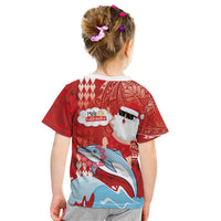 Hawaiian Mele Kalikimaka Kid T Shirt Funny Santa Riding Lei Dolphin with Kakau Tattoos - Polynesian Pride