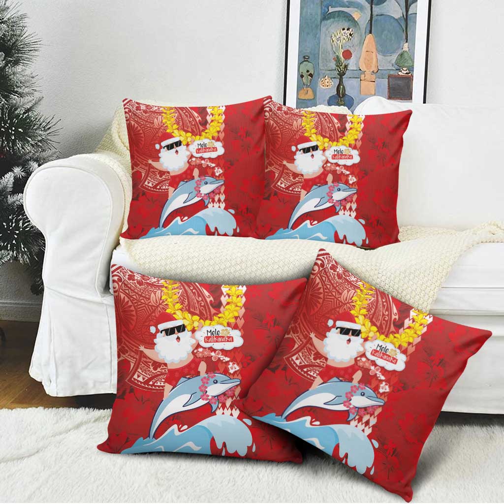Hawaiian Mele Kalikimaka Pillow Cover Funny Santa Riding Lei Dolphin with Kakau Tattoos - Polynesian Pride