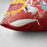 Hawaiian Mele Kalikimaka Pillow Cover Funny Santa Riding Lei Dolphin with Kakau Tattoos - Polynesian Pride