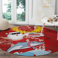 Hawaiian Mele Kalikimaka Round Carpet Funny Santa Riding Lei Dolphin with Kakau Tattoos - Polynesian Pride