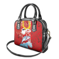 Hawaiian Mele Kalikimaka Shoulder Handbag Funny Santa Riding Lei Dolphin with Kakau Tattoos - Polynesian Pride