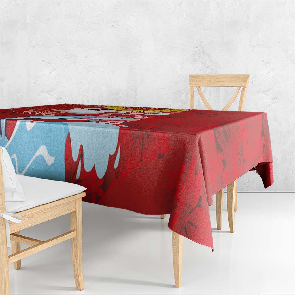 Hawaiian Mele Kalikimaka Tablecloth Funny Santa Riding Lei Dolphin with Kakau Tattoos - Polynesian Pride