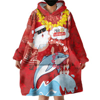 Hawaiian Mele Kalikimaka Wearable Blanket Hoodie Funny Santa Riding Lei Dolphin with Kakau Tattoos - Polynesian Pride