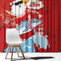 Hawaiian Mele Kalikimaka Window Curtain Funny Santa Riding Lei Dolphin with Kakau Tattoos - Polynesian Pride