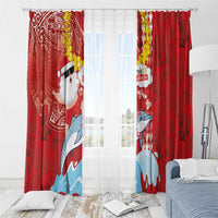 Hawaiian Mele Kalikimaka Window Curtain Funny Santa Riding Lei Dolphin with Kakau Tattoos - Polynesian Pride