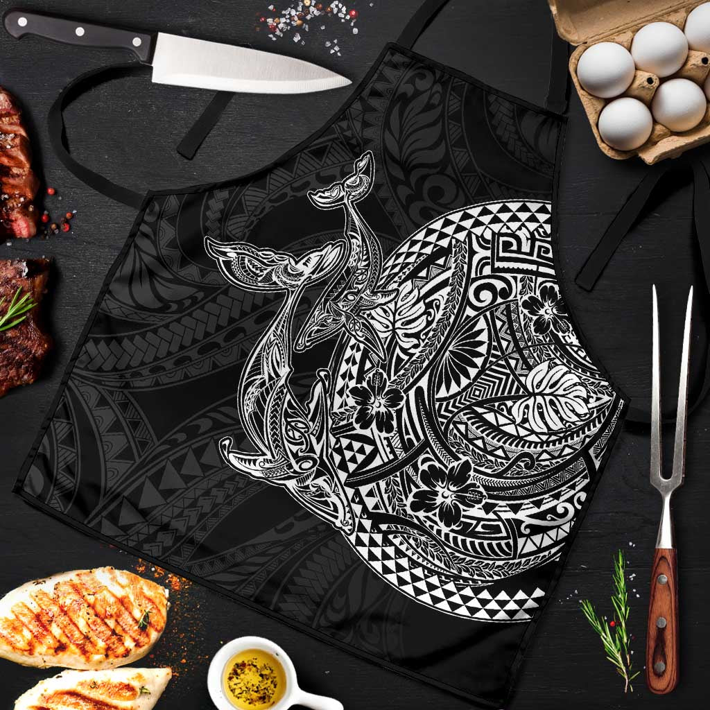 Hawaiian Whales Polynesian Art Motifs Apron Black Color - Polynesian Pride