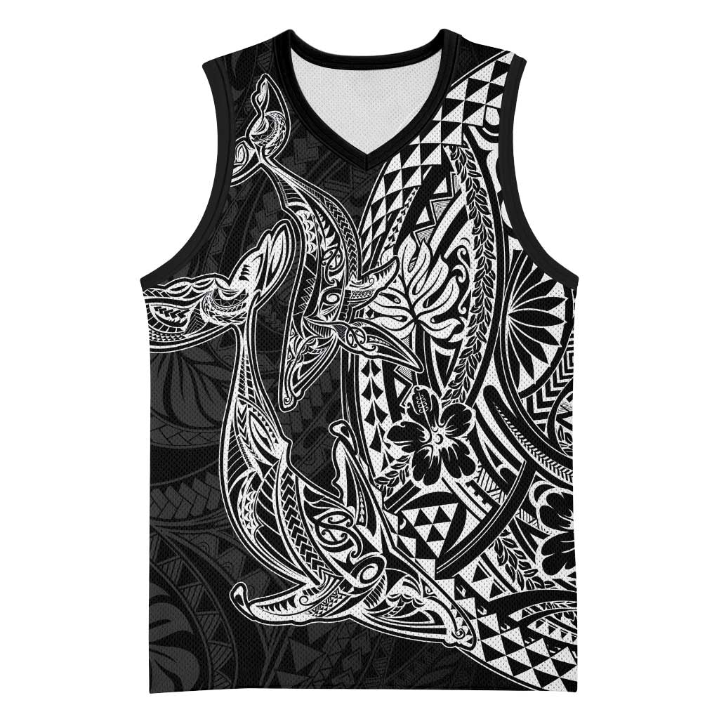 Hawaiian Whales Polynesian Art Motifs Basketball Jersey Black Color - Polynesian Pride