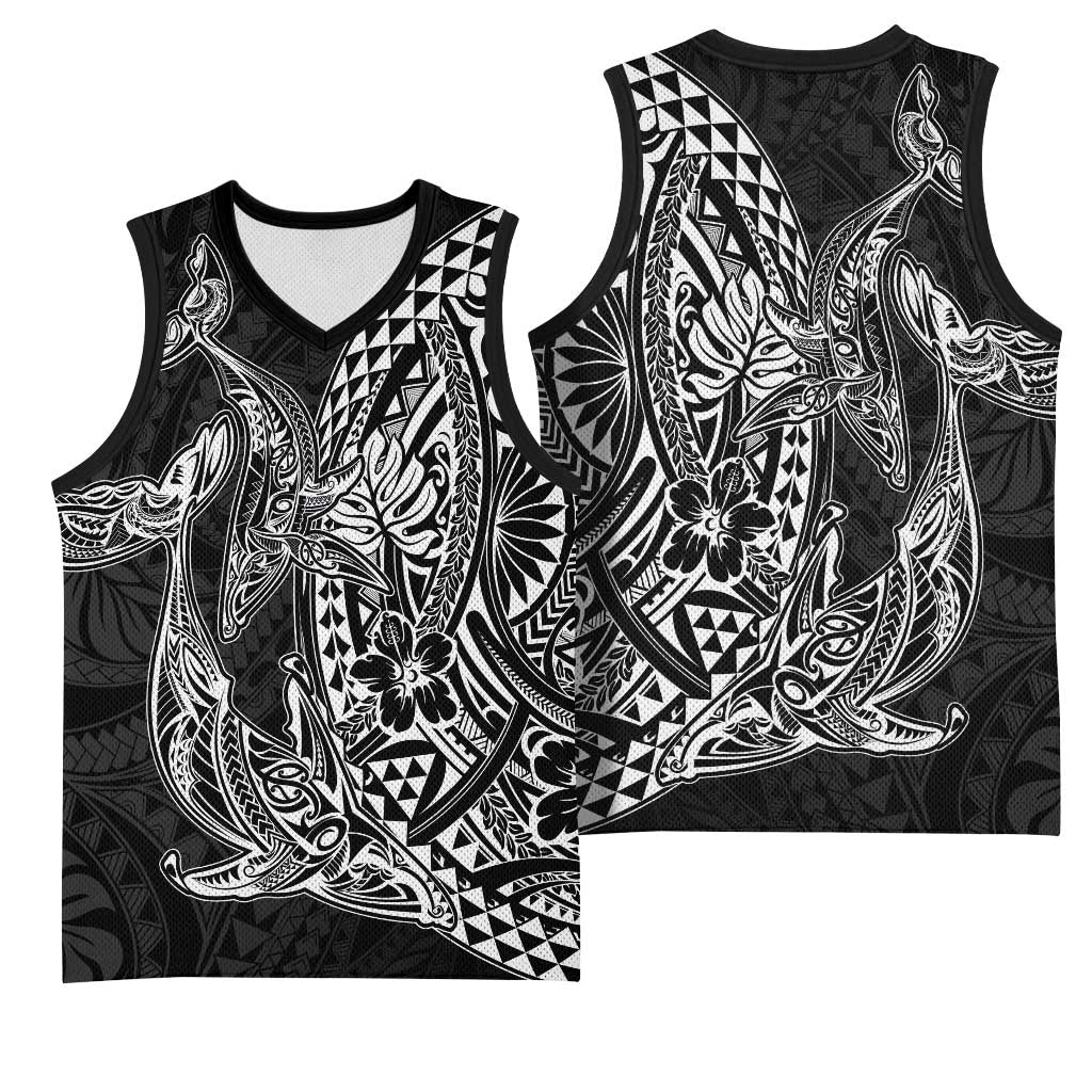 Hawaiian Whales Polynesian Art Motifs Basketball Jersey Black Color - Polynesian Pride