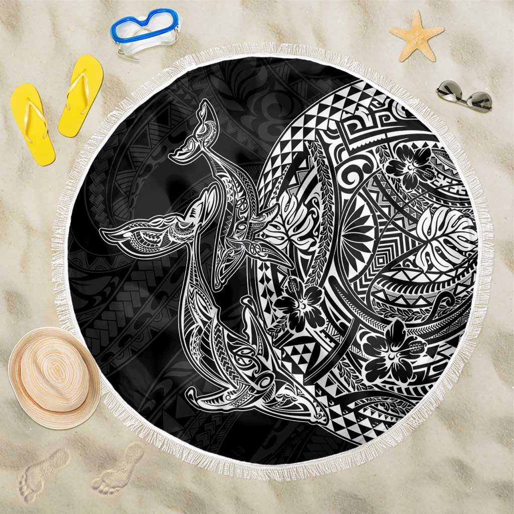 Hawaiian Whales Polynesian Art Motifs Beach Blanket Black Color - Polynesian Pride