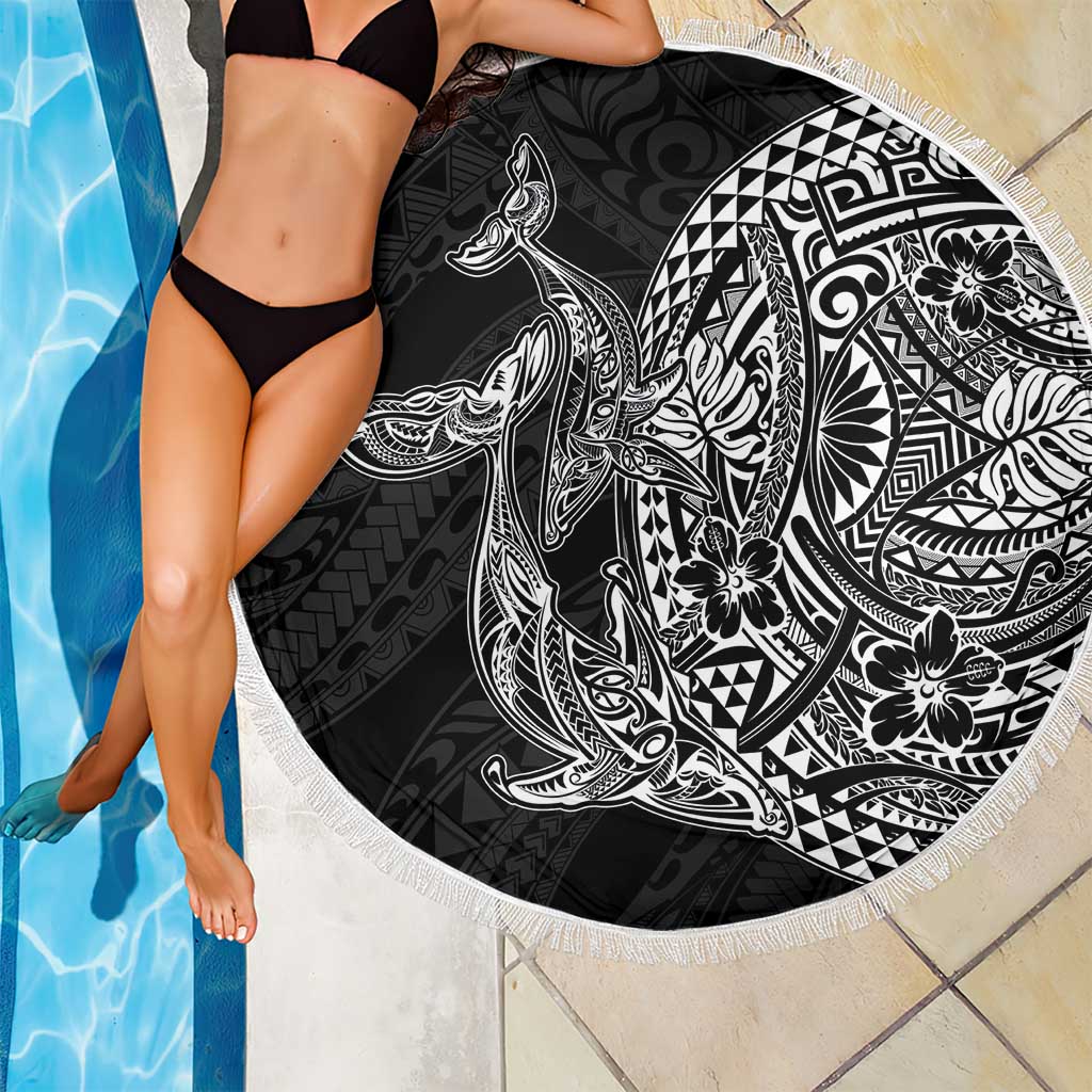 Hawaiian Whales Polynesian Art Motifs Beach Blanket Black Color - Polynesian Pride