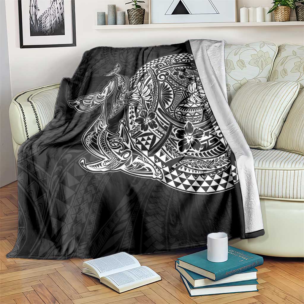 Hawaiian Whales Polynesian Art Motifs Blanket Black Color - Polynesian Pride