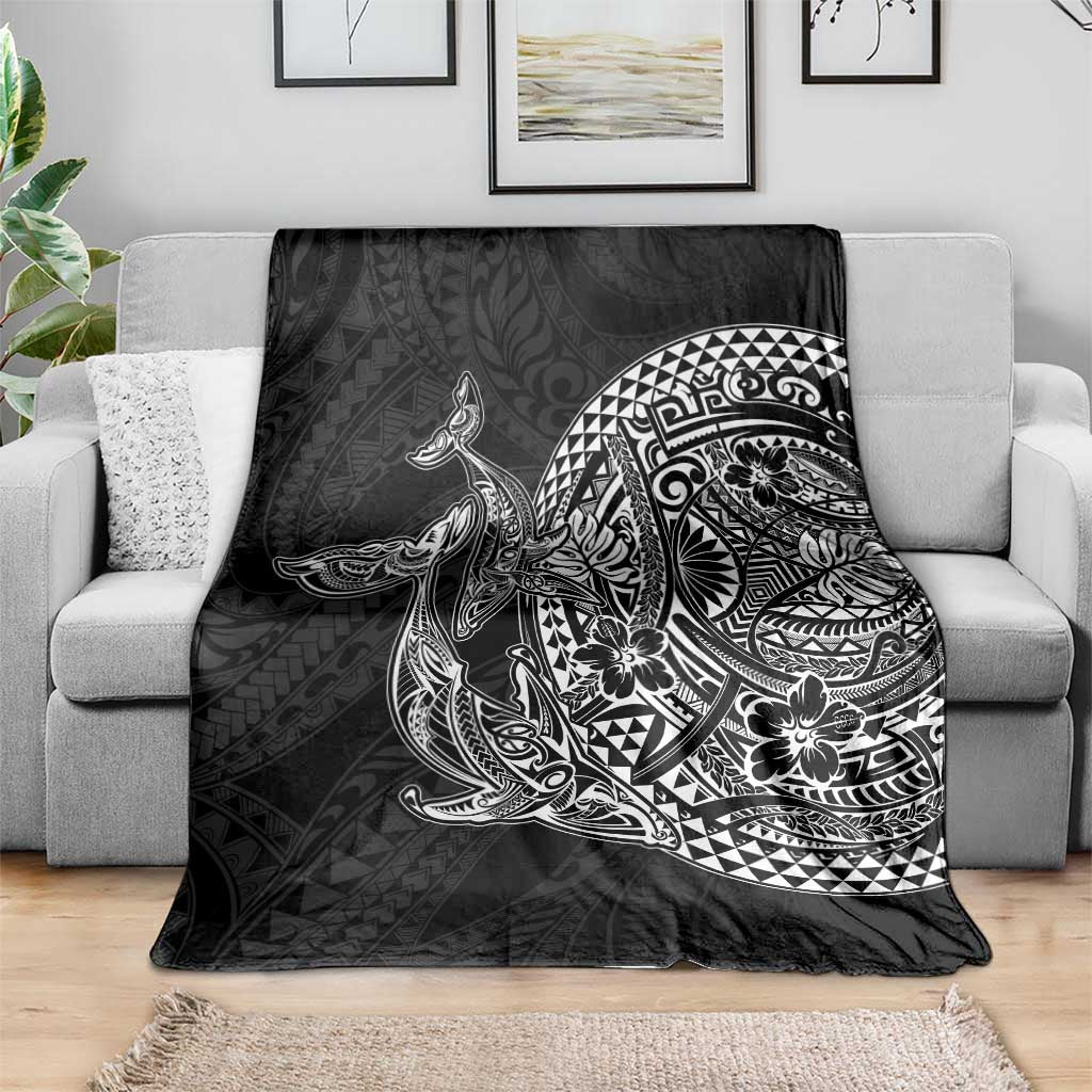 Hawaiian Whales Polynesian Art Motifs Blanket Black Color - Polynesian Pride