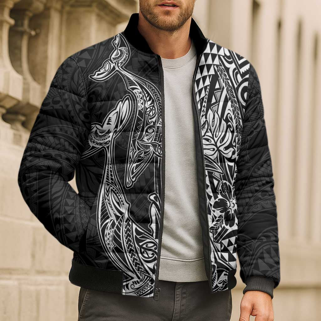 Hawaiian Whales Polynesian Art Motifs Bomber Puffer Jacket Black Color - Polynesian Pride