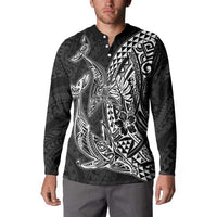 Hawaiian Whales Polynesian Art Motifs Button Sweatshirt Black Color - Polynesian Pride