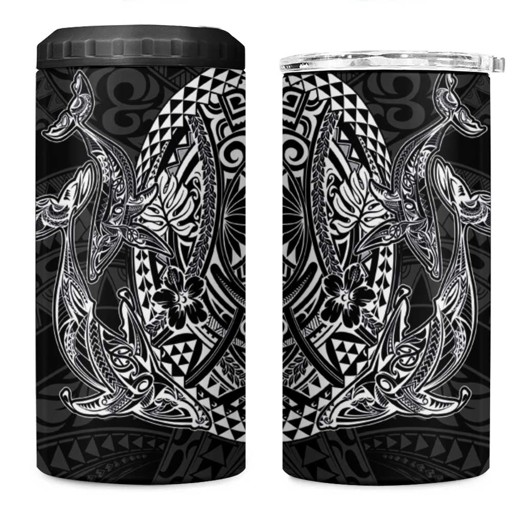 Hawaiian Whales Polynesian Art Motifs 4 in 1 Can Cooler Tumbler Black Color - Polynesian Pride