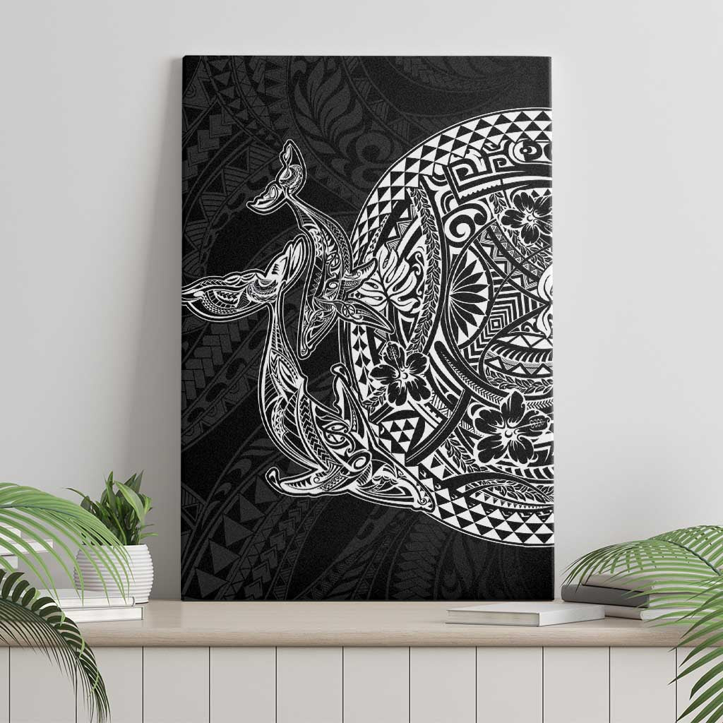 Hawaiian Whales Polynesian Art Motifs Canvas Wall Art Black Color - Polynesian Pride