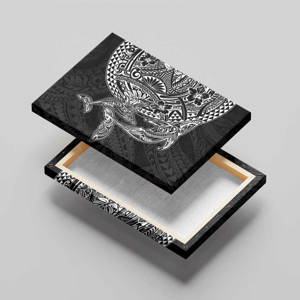 Hawaiian Whales Polynesian Art Motifs Canvas Wall Art Black Color - Polynesian Pride