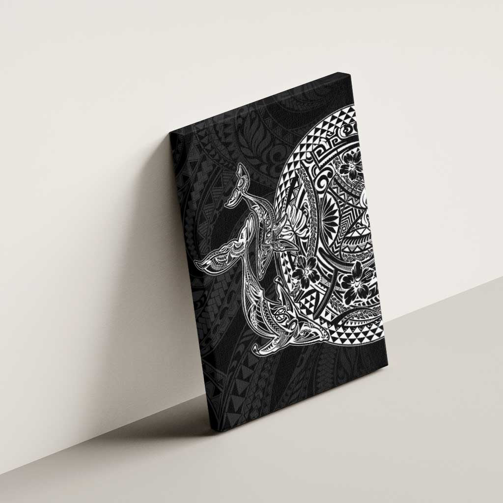 Hawaiian Whales Polynesian Art Motifs Canvas Wall Art Black Color - Polynesian Pride