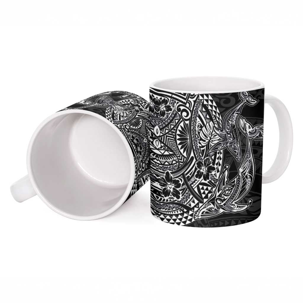 Hawaiian Whales Polynesian Art Motifs Ceramic Mug Black Color - Polynesian Pride