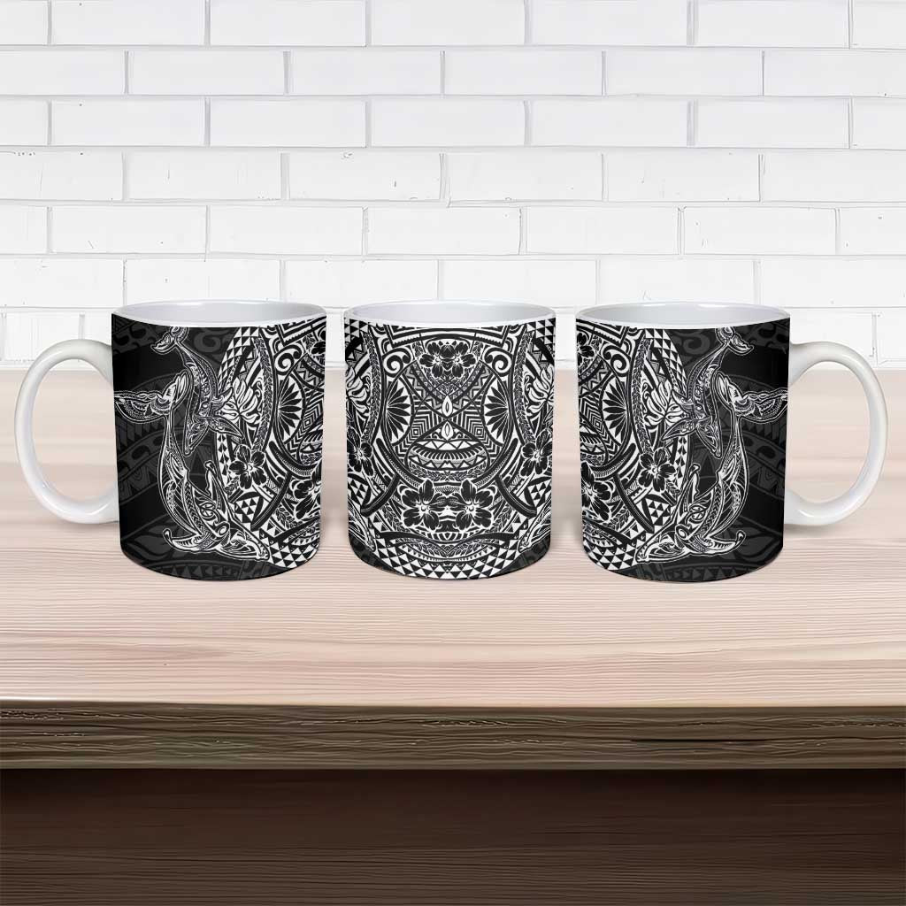 Hawaiian Whales Polynesian Art Motifs Ceramic Mug Black Color - Polynesian Pride