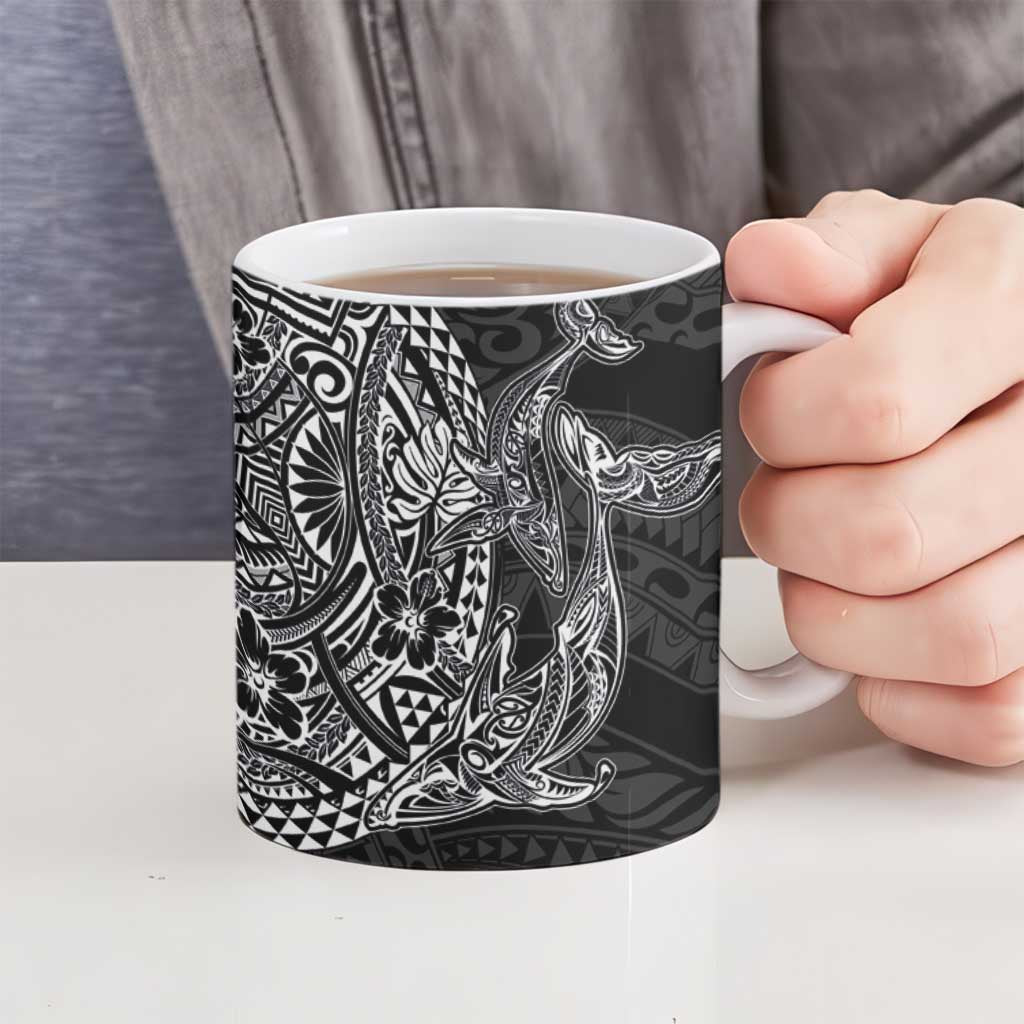 Hawaiian Whales Polynesian Art Motifs Ceramic Mug Black Color - Polynesian Pride
