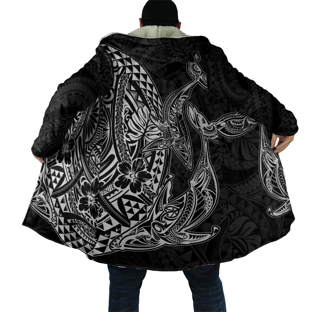 Hawaiian Whales Polynesian Art Motifs Cloak Black Color - Polynesian Pride